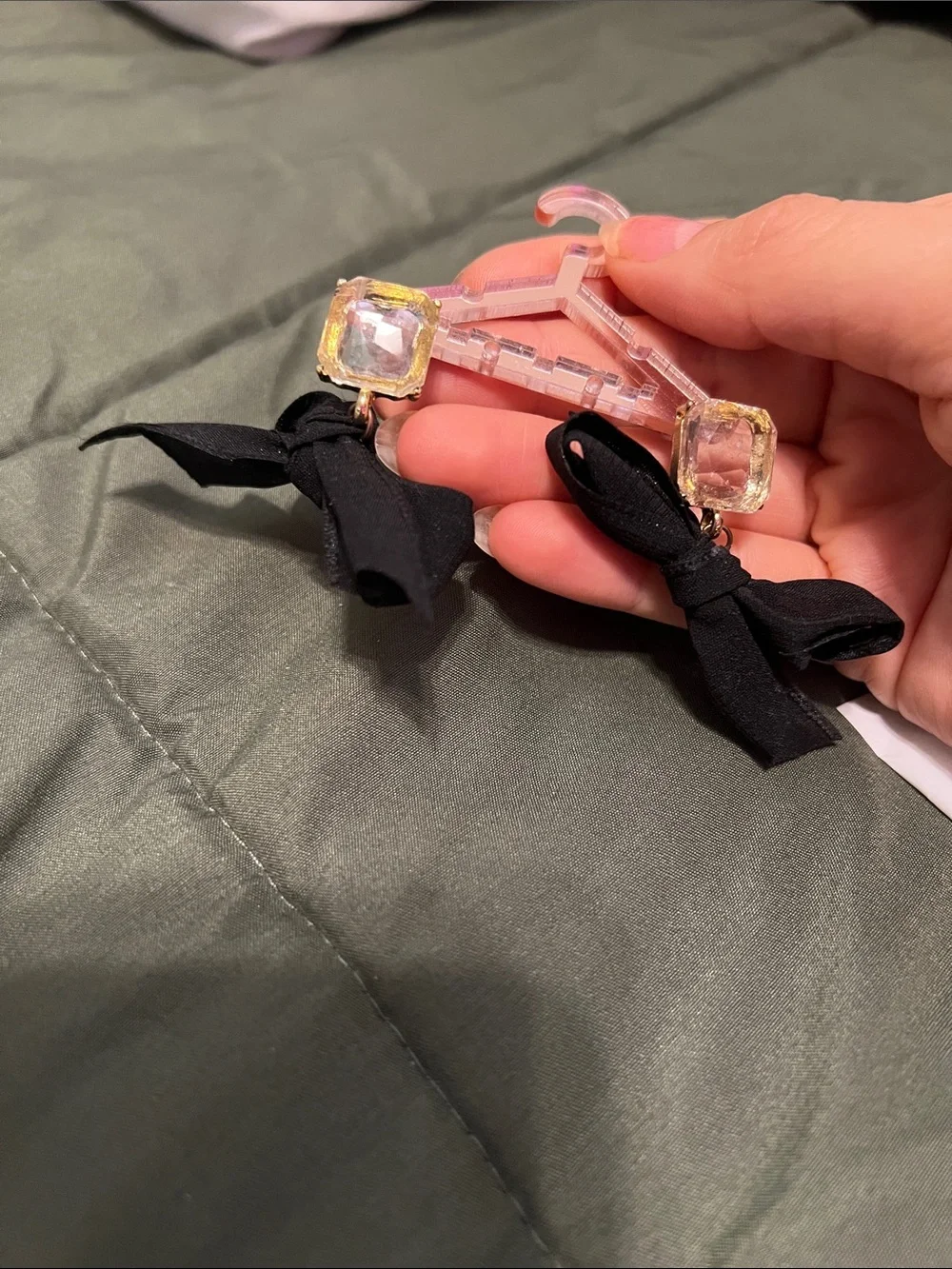 Elegant Black Bow Drop Earrings with Champagne Crystal